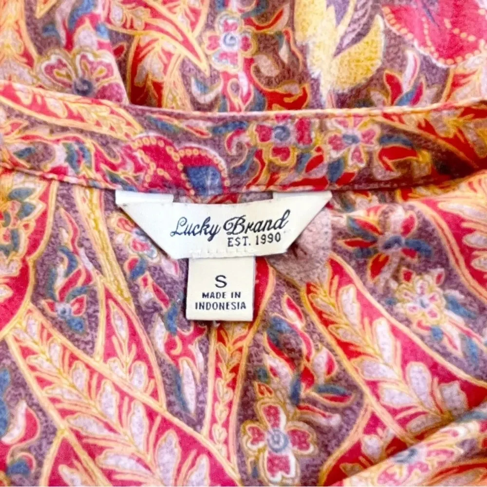 Lucky Brand Button Down Floral Print Top Orange Red Size Small EUC - Picture 13 of 15